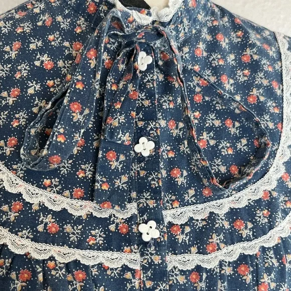 Gunne Sax Vintage 1970's Cottagecore Puff Sleeve Floral Sz 9 Midi Dress - Picture 10 of 16